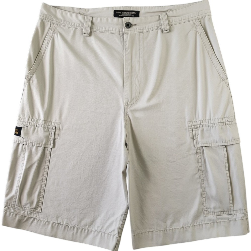 VTG Polo Jeans Company Shorts Men 36 Khaki Cargo Military Surplus Thrashed Baggy